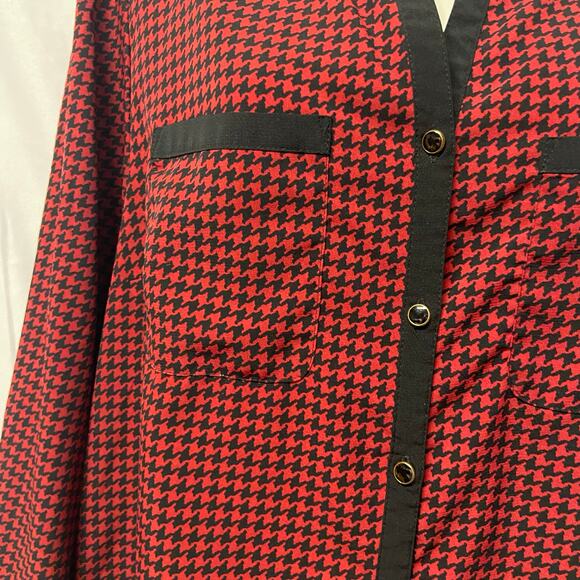 Elementz Top Blouse Button Up PXL Petite Red Black Roll Tab Sleeves - Picture 6 of 10